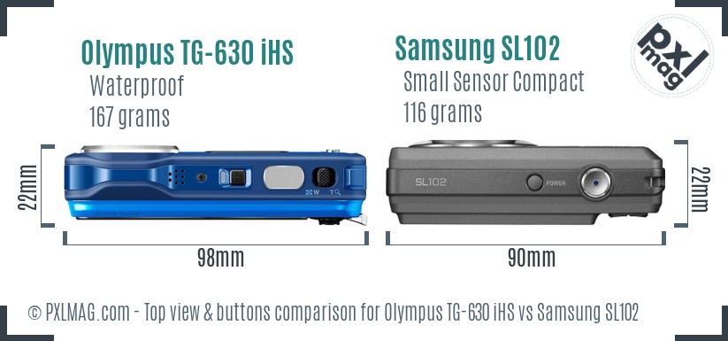 Olympus TG-630 iHS vs Samsung SL102 top view buttons comparison