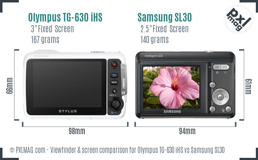 Olympus TG-630 iHS vs Samsung SL30 Screen and Viewfinder comparison