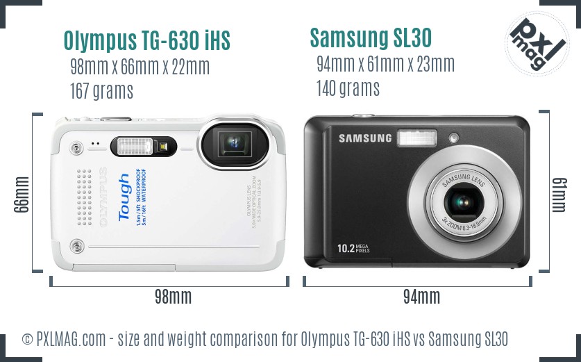 Olympus TG-630 iHS vs Samsung SL30 size comparison Olympus TG-630 iHS vs Samsung SL30 size comparison