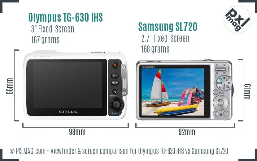 Olympus TG-630 iHS vs Samsung SL720 Screen and Viewfinder comparison