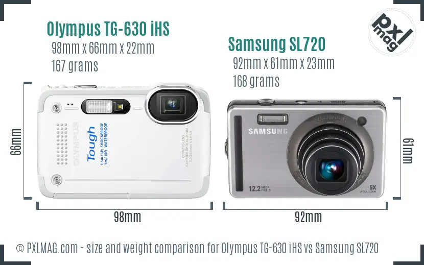 Olympus TG-630 iHS vs Samsung SL720 size comparison