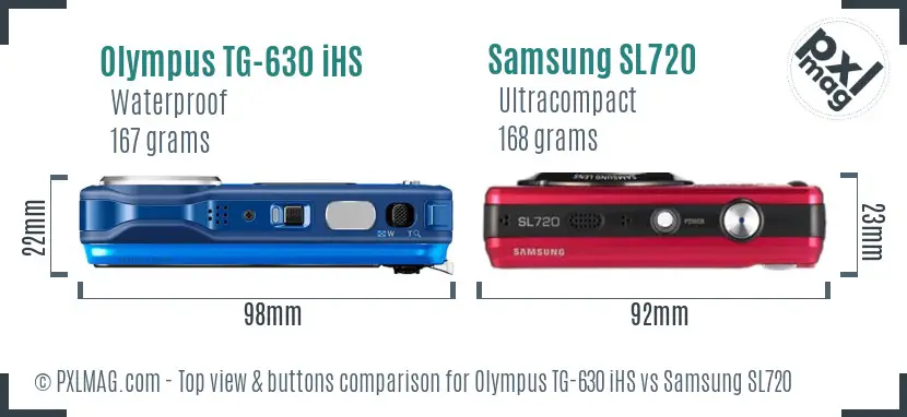 Olympus TG-630 iHS vs Samsung SL720 top view buttons comparison