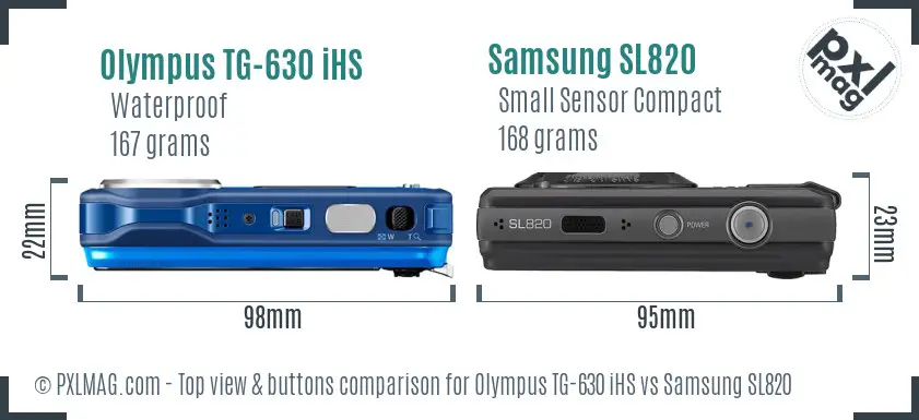 Olympus TG-630 iHS vs Samsung SL820 top view buttons comparison