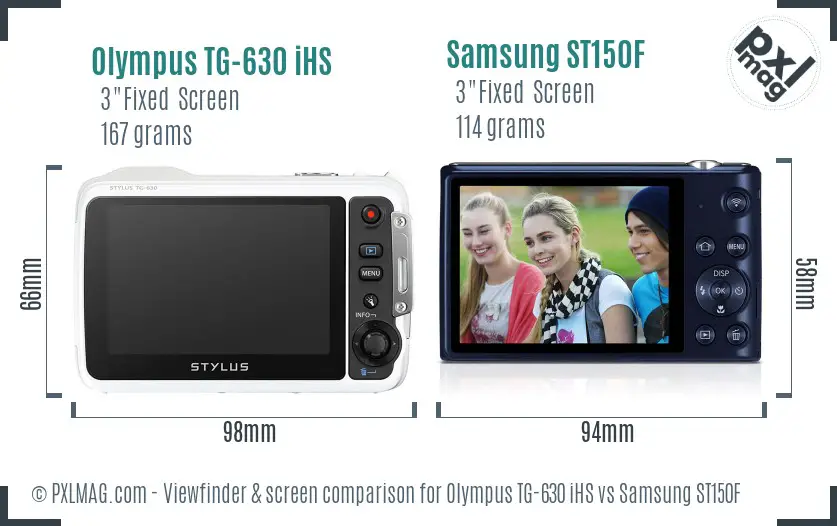 Olympus TG-630 iHS vs Samsung ST150F Screen and Viewfinder comparison