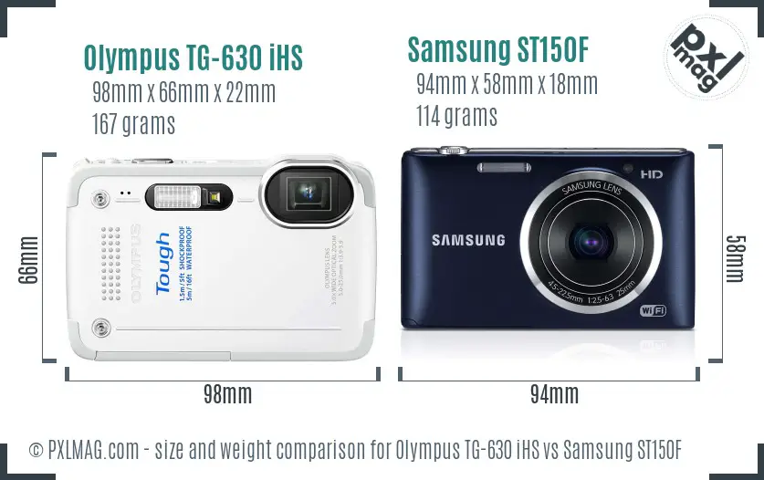 Olympus TG-630 iHS vs Samsung ST150F size comparison