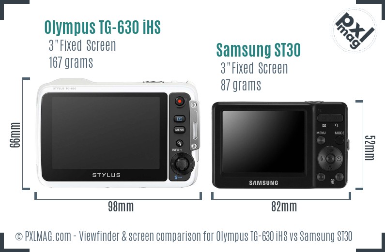 Olympus TG-630 iHS vs Samsung ST30 Screen and Viewfinder comparison