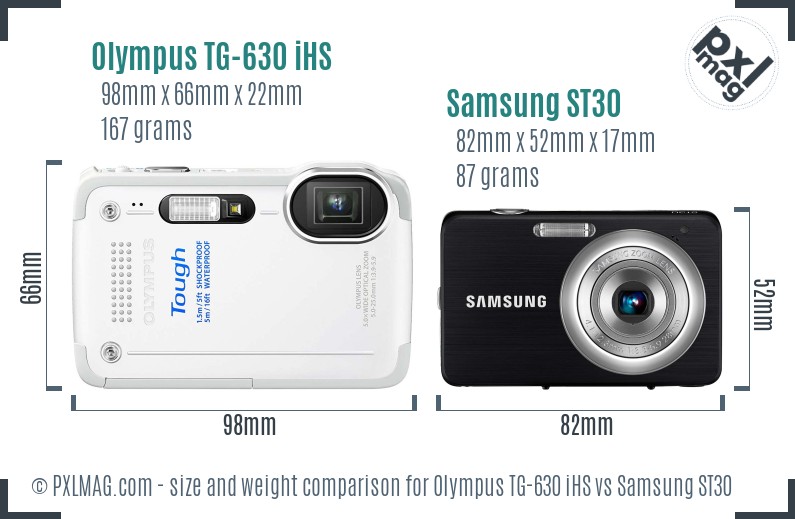 Olympus TG-630 iHS vs Samsung ST30 size comparison Olympus TG-630 iHS vs Samsung ST30 size comparison