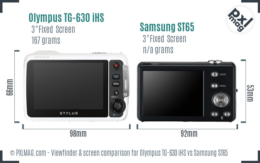 Olympus TG-630 iHS vs Samsung ST65 Screen and Viewfinder comparison