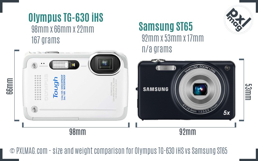 Olympus TG-630 iHS vs Samsung ST65 size comparison