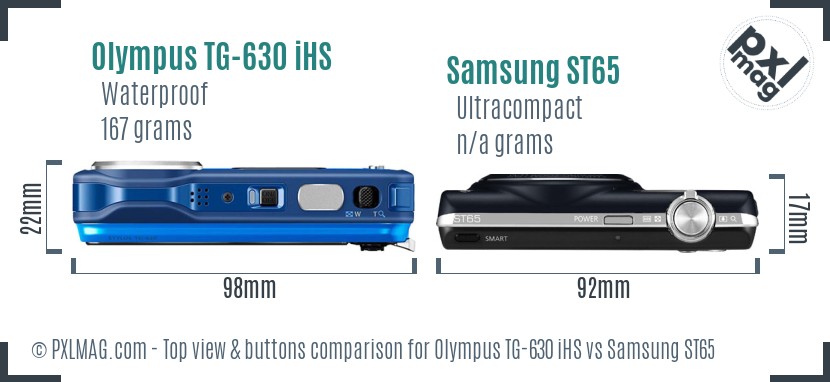 Olympus TG-630 iHS vs Samsung ST65 top view buttons comparison