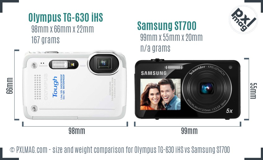 Olympus TG-630 iHS vs Samsung ST700 size comparison