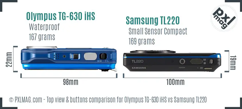 Olympus TG-630 iHS vs Samsung TL220 top view buttons comparison