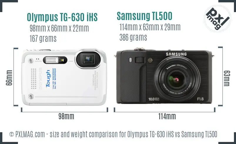 Olympus TG-630 iHS vs Samsung TL500 size comparison