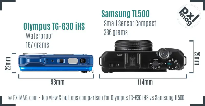 Olympus TG-630 iHS vs Samsung TL500 top view buttons comparison