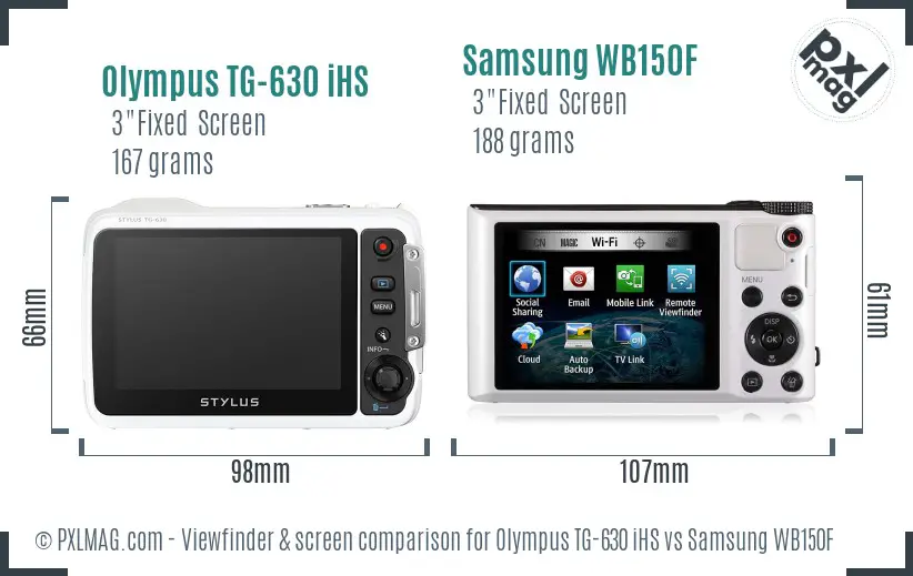 Olympus TG-630 iHS vs Samsung WB150F Screen and Viewfinder comparison