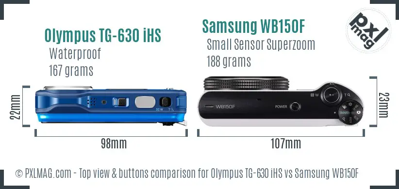 Olympus TG-630 iHS vs Samsung WB150F top view buttons comparison