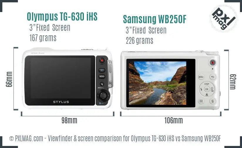 Olympus TG-630 iHS vs Samsung WB250F Screen and Viewfinder comparison