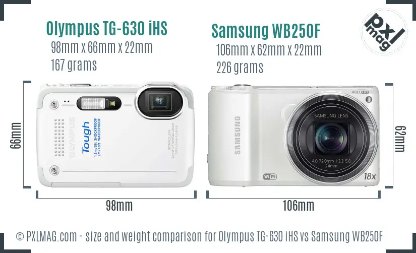 Olympus TG-630 iHS vs Samsung WB250F size comparison