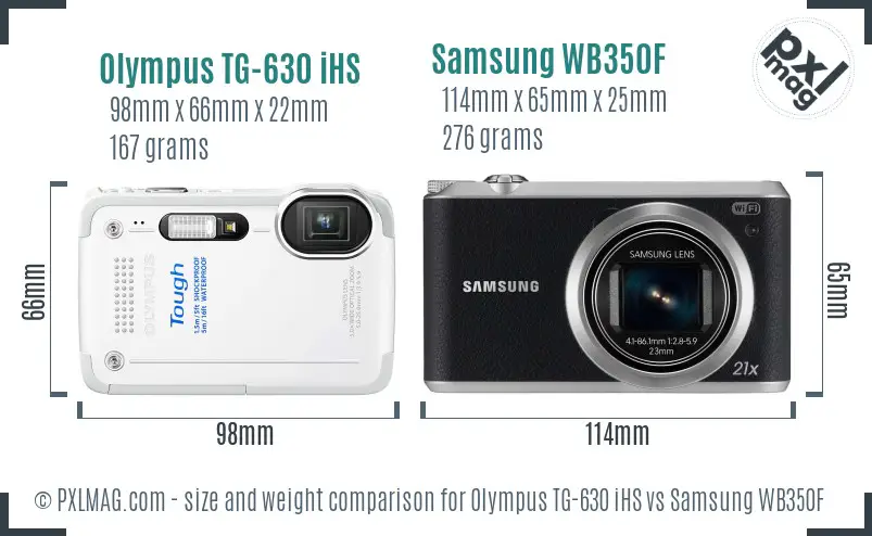 Olympus TG-630 iHS vs Samsung WB350F size comparison