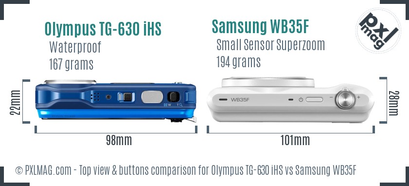 Olympus TG-630 iHS vs Samsung WB35F top view buttons comparison