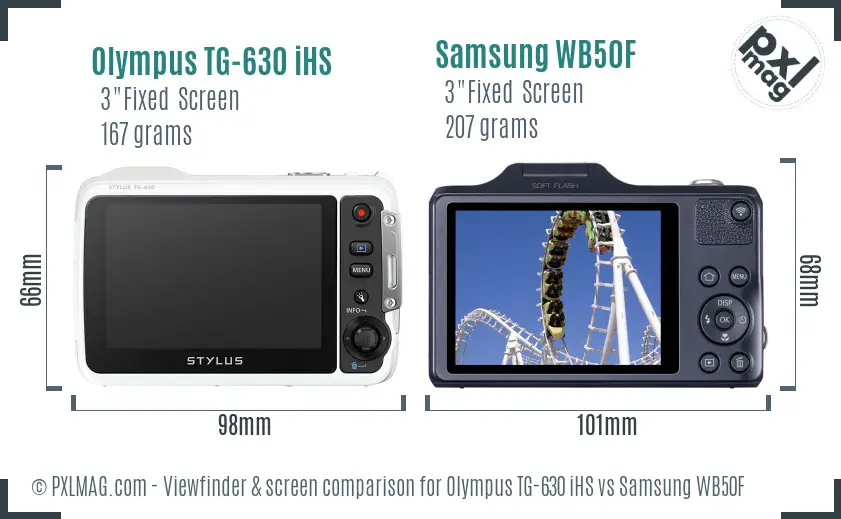 Olympus TG-630 iHS vs Samsung WB50F Screen and Viewfinder comparison