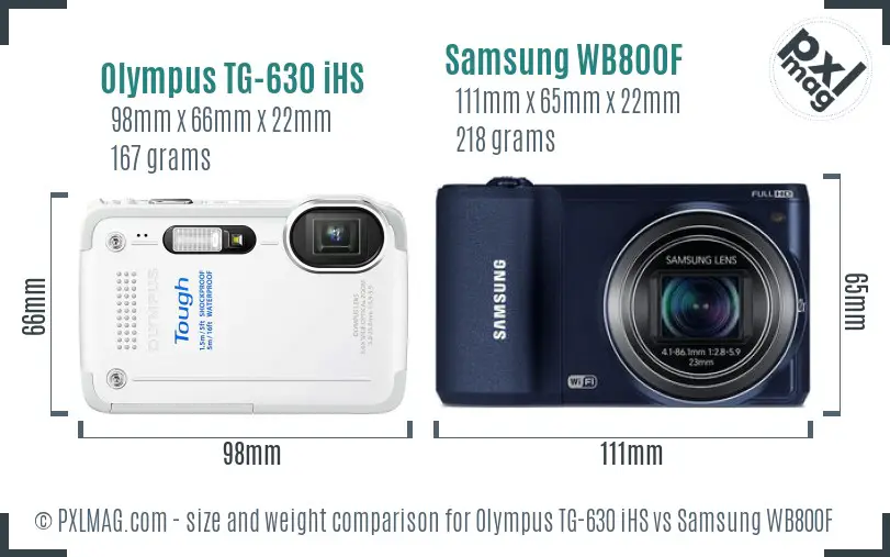 Olympus TG-630 iHS vs Samsung WB800F size comparison Olympus TG-630 iHS vs Samsung WB800F size comparison