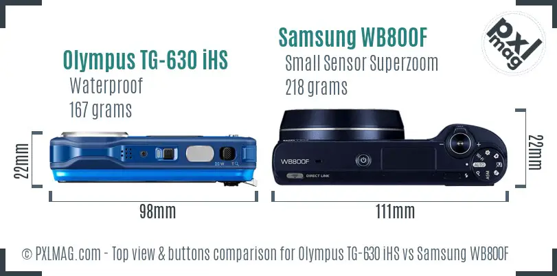 Olympus TG-630 iHS vs Samsung WB800F top view buttons comparison Olympus TG-630 iHS vs Samsung WB800F top view buttons comparison