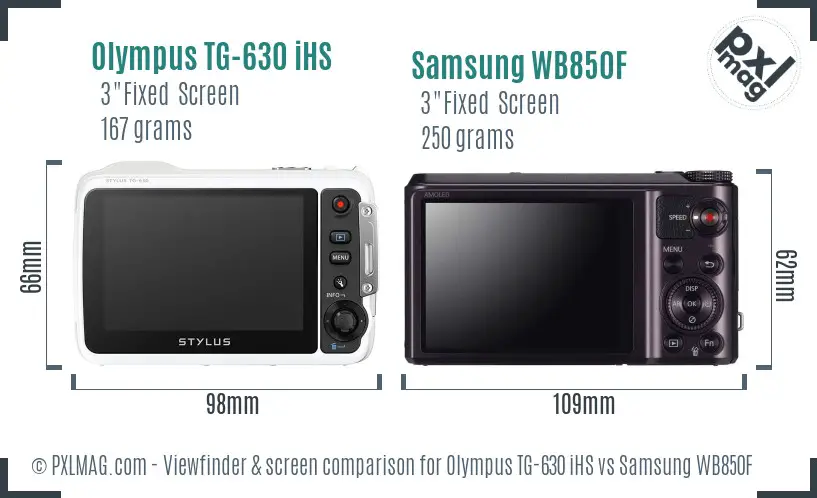 Olympus TG-630 iHS vs Samsung WB850F Screen and Viewfinder comparison
