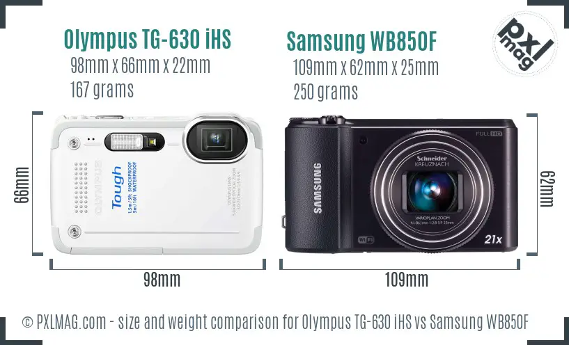 Olympus TG-630 iHS vs Samsung WB850F size comparison