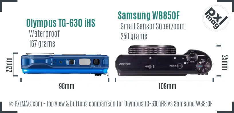 Olympus TG-630 iHS vs Samsung WB850F top view buttons comparison