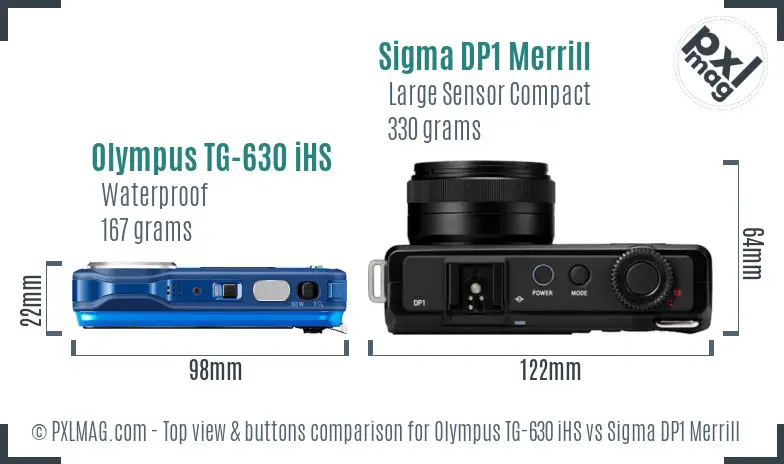 Olympus TG-630 iHS vs Sigma DP1 Merrill top view buttons comparison