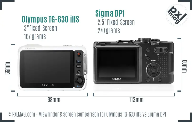 Olympus TG-630 iHS vs Sigma DP1 Screen and Viewfinder comparison