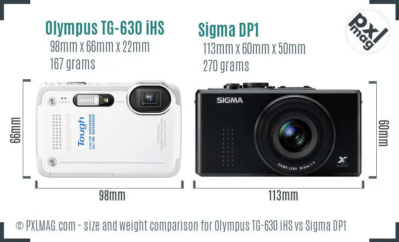 Olympus TG-630 iHS vs Sigma DP1 size comparison