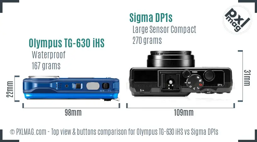 Olympus TG-630 iHS vs Sigma DP1s top view buttons comparison Olympus TG-630 iHS vs Sigma DP1s top view buttons comparison
