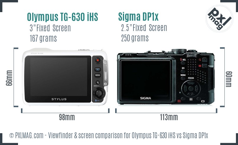 Olympus TG-630 iHS vs Sigma DP1x Screen and Viewfinder comparison