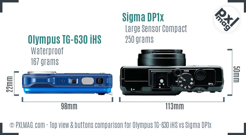 Olympus TG-630 iHS vs Sigma DP1x top view buttons comparison
