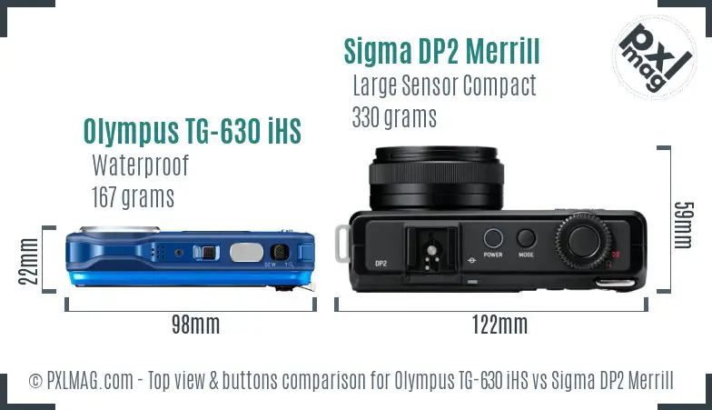 Olympus TG-630 iHS vs Sigma DP2 Merrill top view buttons comparison