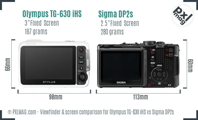 Olympus TG-630 iHS vs Sigma DP2s Screen and Viewfinder comparison