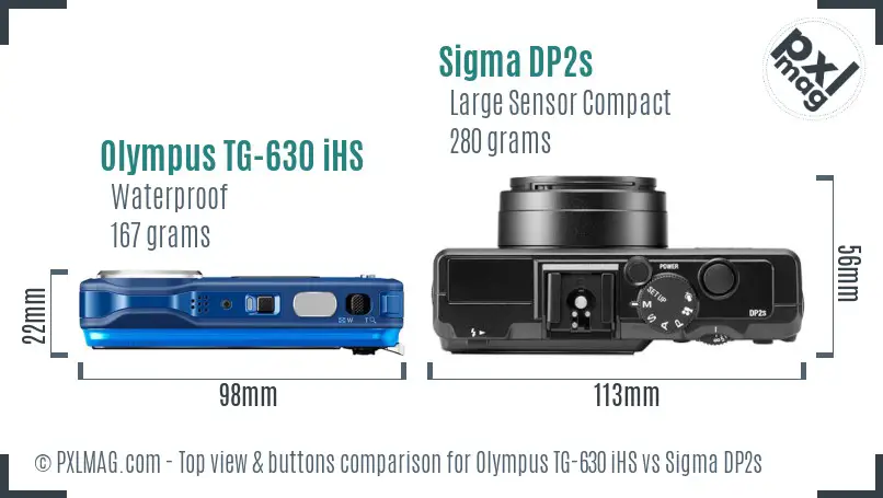 Olympus TG-630 iHS vs Sigma DP2s top view buttons comparison