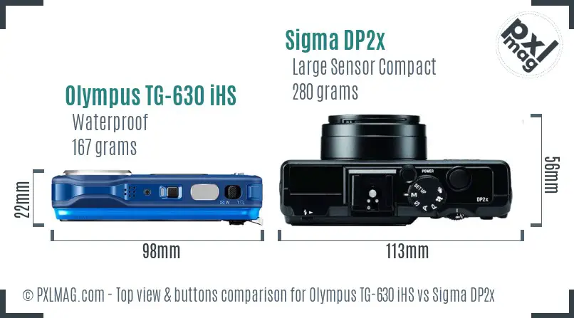 Olympus TG-630 iHS vs Sigma DP2x top view buttons comparison Olympus TG-630 iHS vs Sigma DP2x top view buttons comparison