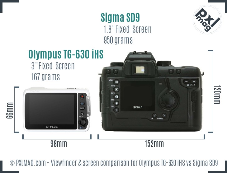 Olympus TG-630 iHS vs Sigma SD9 Screen and Viewfinder comparison