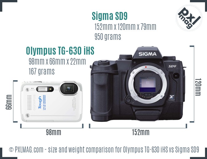 Olympus TG-630 iHS vs Sigma SD9 size comparison
