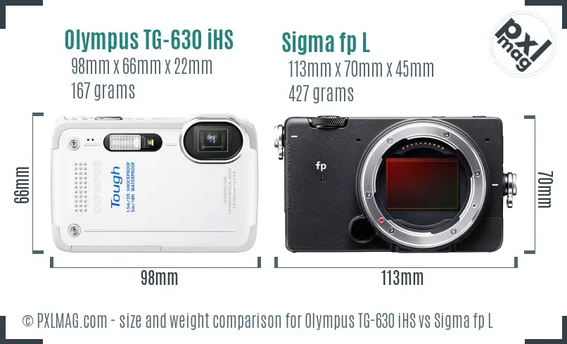 Olympus TG-630 iHS vs Sigma fp L size comparison