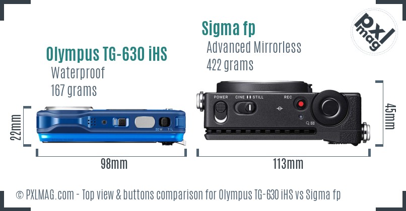 Olympus TG-630 iHS vs Sigma fp top view buttons comparison