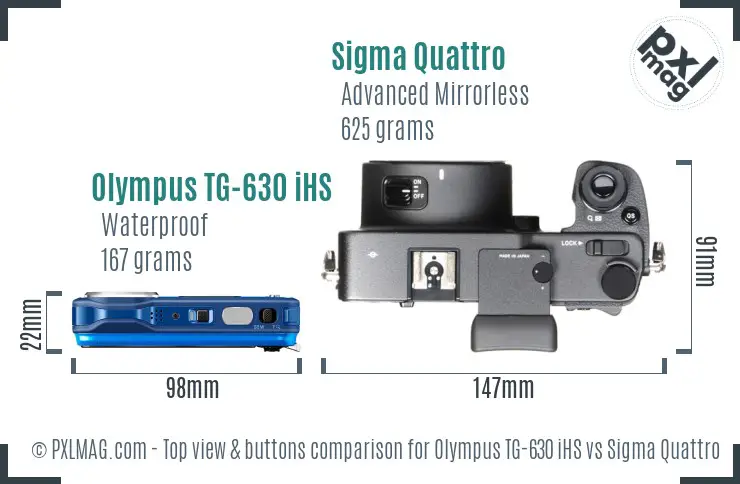 Olympus TG-630 iHS vs Sigma Quattro top view buttons comparison Olympus TG-630 iHS vs Sigma Quattro top view buttons comparison