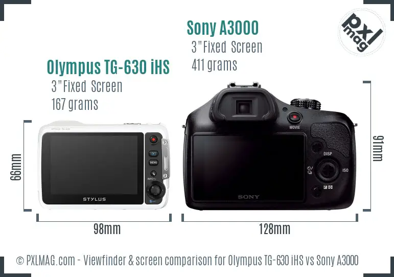 Olympus TG-630 iHS vs Sony A3000 Screen and Viewfinder comparison