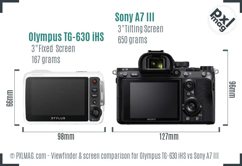 Olympus TG-630 iHS vs Sony A7 III Screen and Viewfinder comparison