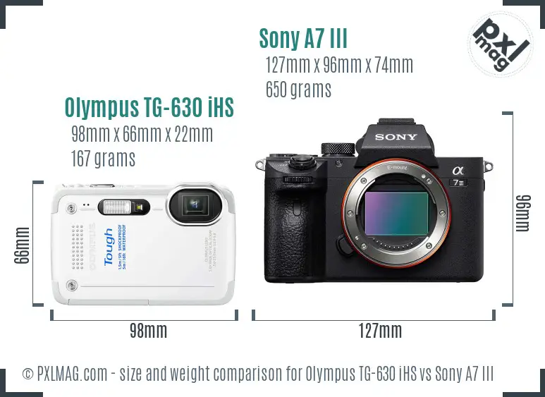 Olympus TG-630 iHS vs Sony A7 III size comparison