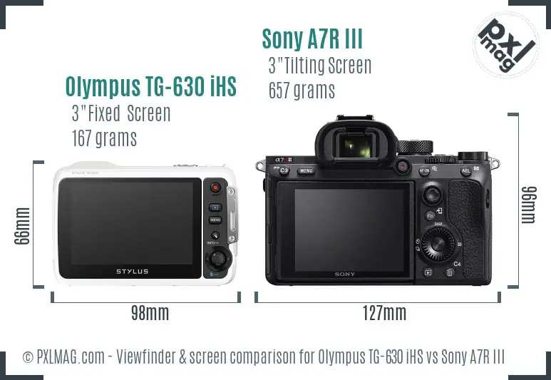 Olympus TG-630 iHS vs Sony A7R III Screen and Viewfinder comparison