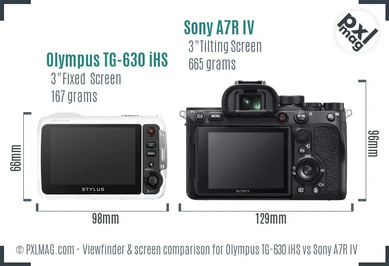 Olympus TG-630 iHS vs Sony A7R IV Screen and Viewfinder comparison